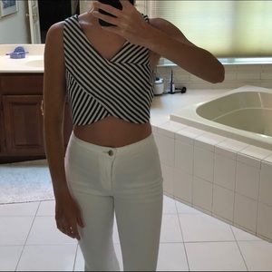 Forever 21 blue & white striped crop top